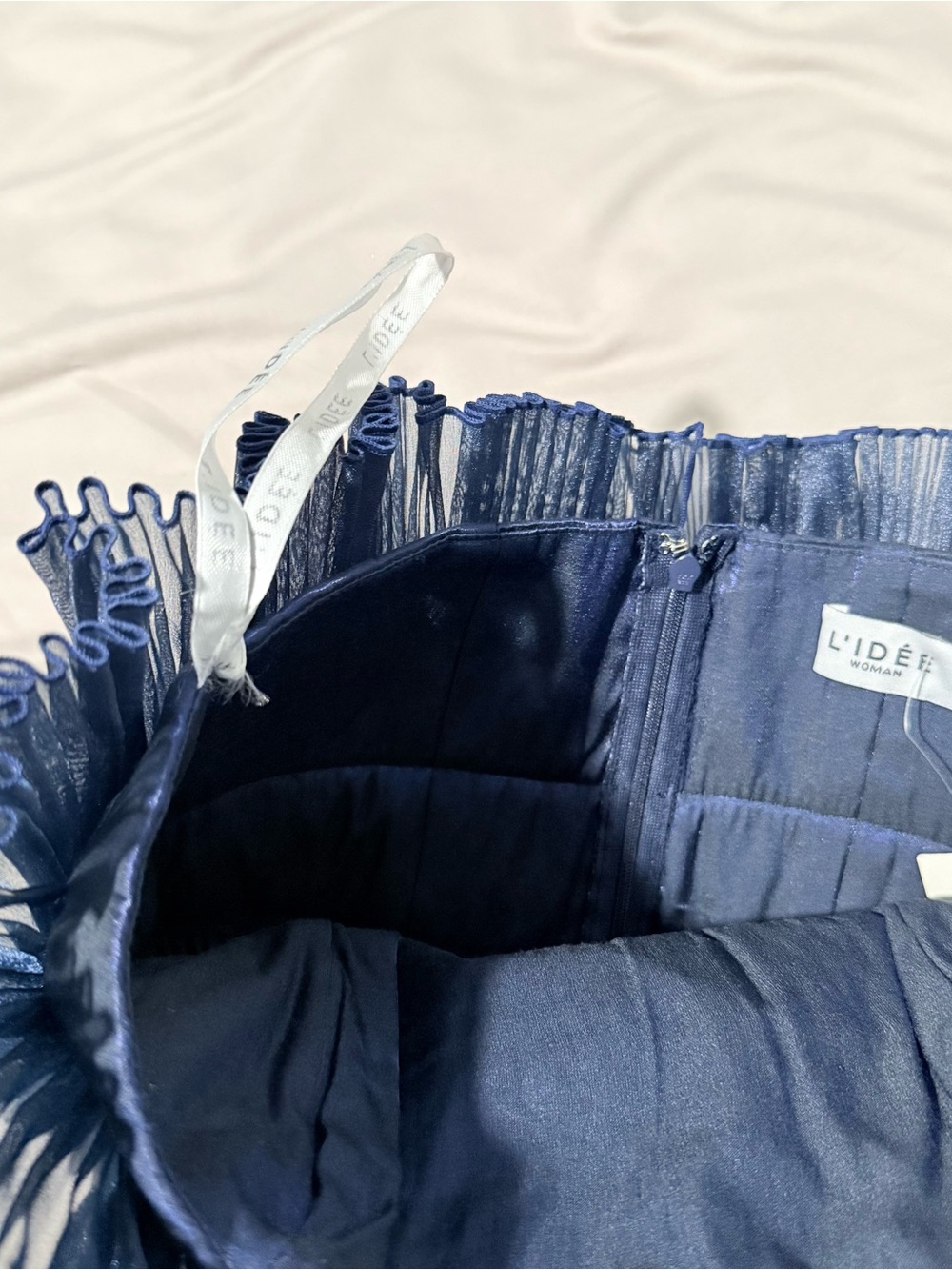 L'IDÉE Masquerade Deep Navy Pleated Strapless Maxi Dress XS NWT Read Description - Picture 6 of 16